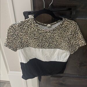 Leopard Print and Black Colorblock Women's/Girls/Teens Top(Ships from OR)